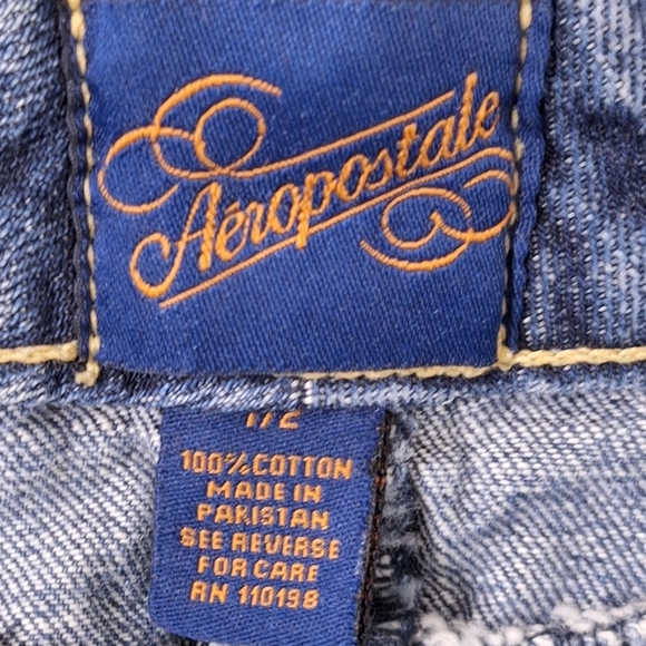 Aéropostale Y2K Distressed Front Frayed Slits Denim Micro Mini Skirt Size 1/2 - Picture 7 of 8